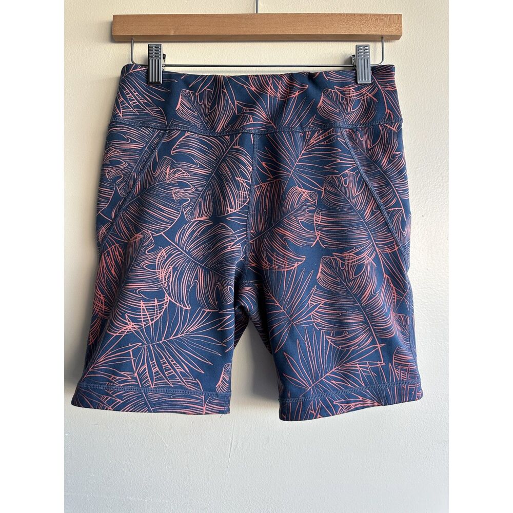 Title Nine Women’s Small Biker Hiking Shorts Navy Coral Tropical Activewear